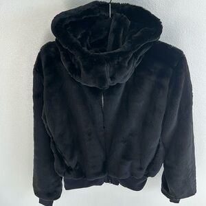 Sold Out Faux Fur Foxy Jacket Black Small Hooded EUC